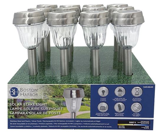 Boston Harbor 24173 Solar Stake Light, Ni-Mh Battery, 1-Lamp, LED Lamp, Metal Plastic Fixture, Battery Included: Yes, Pack of 12