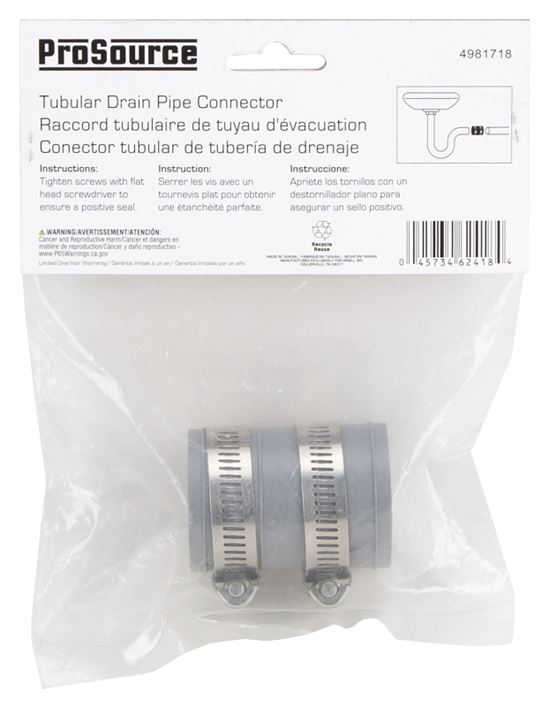 ProSource TC-150 Drain Connector, 1-1/4 x 1-1/2 in, Brass or Plastic Drain Pipes, PVC, Gray - VORG4981718