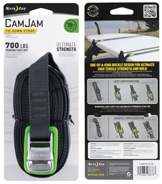 Nite Ize CJWR18-09-R6 Tie-Down Strap, 1 in W, 18 ft L, Polypropylene, Black/Lime, 700 lb - VORG1192020