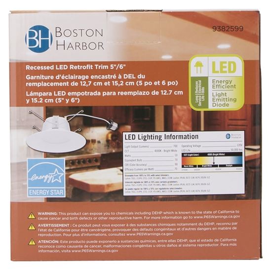 Boston Harbor DL6-096-5K Retrofit Trim, Recessed Lighting Kits, Plastic, Bright White, White, 1-Piece - VORG9382599