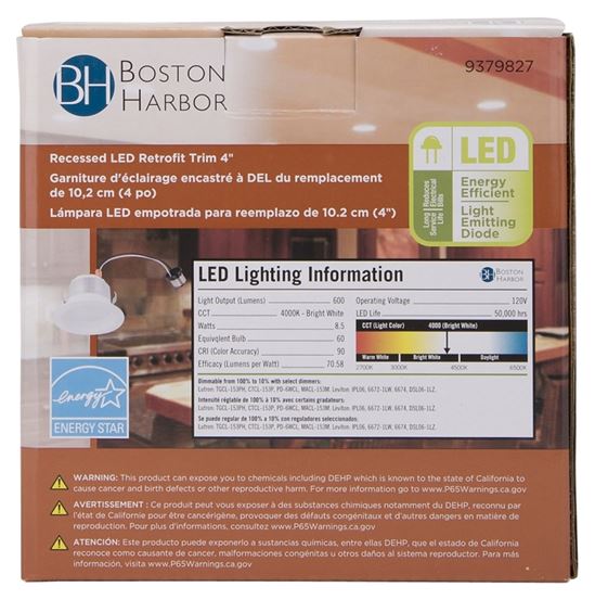 Boston Harbor DL4-095-5K Retrofit Trim, Recessed Lighting Kits, Plastic, Bright White, White, 1-Piece - VORG9379827