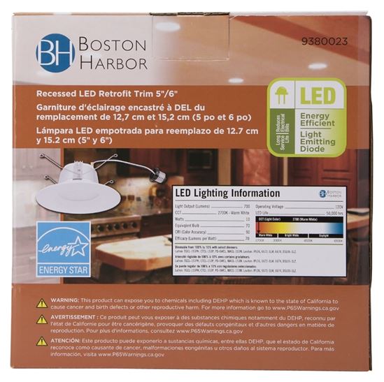 Boston Harbor DL6-096(5&6 inch)-3K LED Retrofit Trim, 10 W, 120 V, 1-Lamp, LED Lamp, Plastic, White, White - VORG9380023