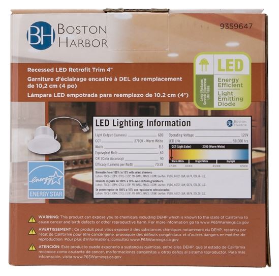 Boston Harbor DL4-095-3K Retrofit Trim, Recessed Lighting Kits, Plastic, Warm White, White, 1-Piece - VORG9359647