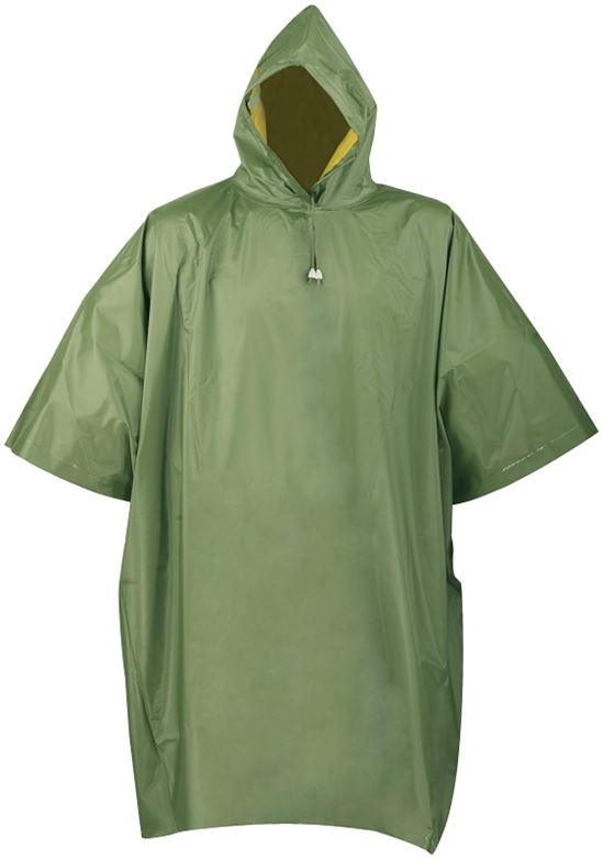 Diamondback 2690 Poncho, One-Size, PVC, Olive/Yellow, Drawstring Collar, Side Snap Closure