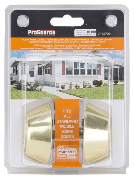 ProSource T-D102PB Deadbolt, 3 Grade, Polished Brass, 2-3/8 to 2-3/4 in Backset, KW1 Keyway, Pack of 3 - VORG7112725