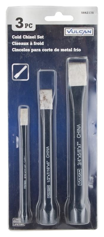 Vulcan JL-3CSL Cold Chisel Set, 3-Piece, Chrome Alloy Steel, Baked Enamel, Blue - VORG5642178