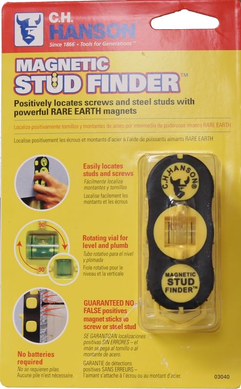 CH Hanson 03040 Magnetic Stud Finder, 1 in Detection, Black/Yellow, Detectable Material: Metal/Wood - VORG2912012