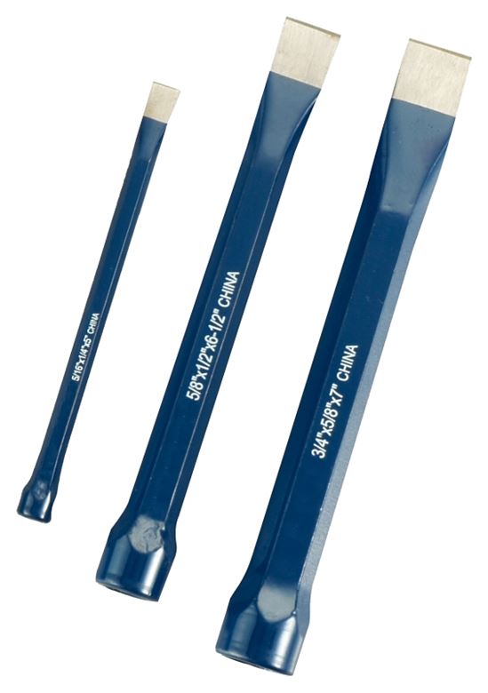 Vulcan JL-3CSL Cold Chisel Set, 3-Piece, Chrome Alloy Steel, Baked Enamel, Blue