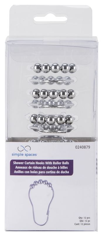 Simple Spaces SD-BH-CH Roller Ball Curtain Hook, Steel, Chrome, 1-1/2 in W, 3 in H - VORG0240879