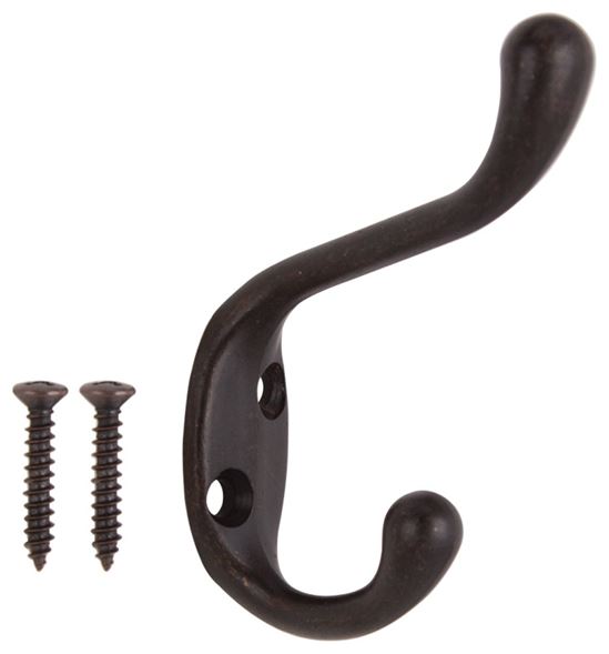 ProSource H6271007ORB-PS Coat and Hat Hook, 22 lb, 2-Hook, 1-1/64 in Opening, Zinc, Oil-Rubbed Bronze