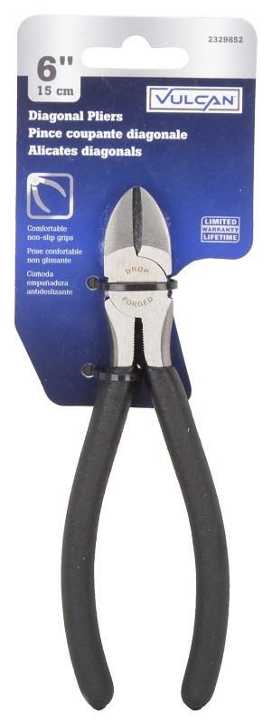 Vulcan JL-NP006 Diagonal Cutting Plier, 6 in OAL, 1 mm Cutting Capacity, 0.75 in Jaw Opening, Black Handle - VORG2329852