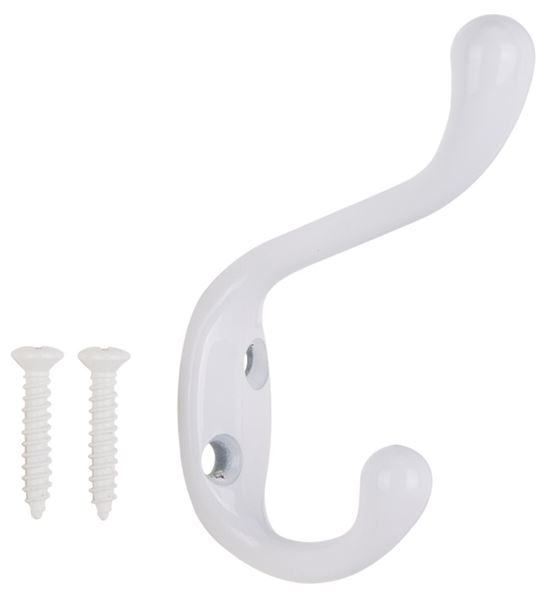 ProSource H6721007W-PS Coat and Hat Hook, 22 lb, 2-Hook, 1-1/64 in Opening, Zinc