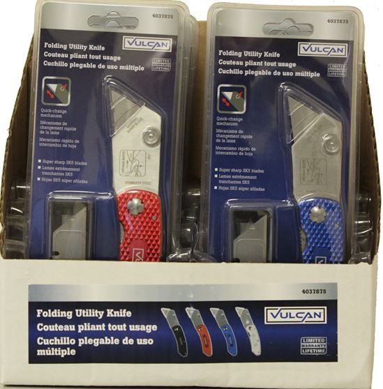 Vulcan NC149-2 Folding Knife, 2-3/8 in L Blade, 3/4 in W Blade, Steel Blade, 6-Blade, Black/Blue/Red/Silver Handle, Pack of 12 - VORG4037875