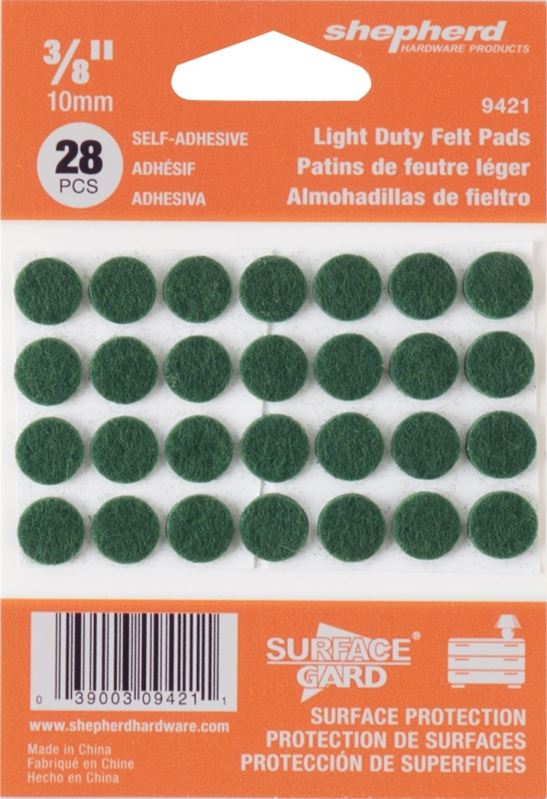 Shepherd Hardware 9421 Furniture Pad, Felt Cloth, Green, 3/8 in Dia, Round - VORG6036537