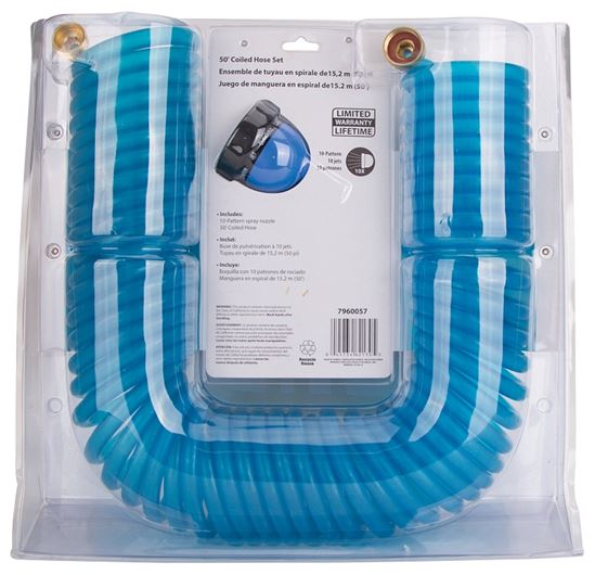 Landscapers Select GT-445030 Coil Hose with Nozzle Set, 50 ft L, Female x Male, PVC, Blue - VORG7960057