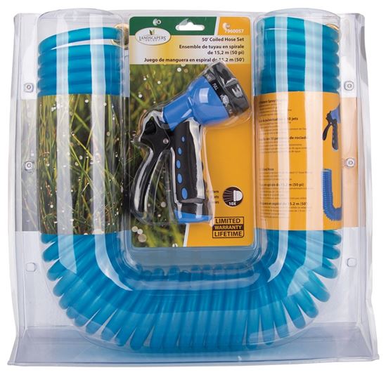 Landscapers Select GT-445030 Coil Hose with Nozzle Set, 50 ft L, Female x Male, PVC, Blue - VORG7960057