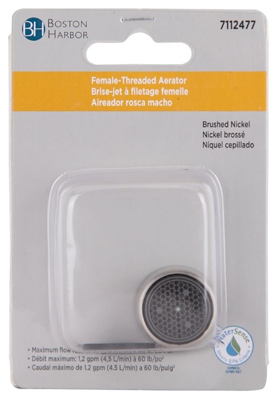 Boston Harbor A500267NNP-55-P Faucet Aerator Female, 55/64 in Female, Plastic, Brushed Nickel - VORG7112477