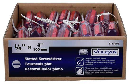 Vulcan SD-02 Screwdriver, 1/4 in Drive, Slotted Drive, 7-1/2 in OAL, 4 in L Shank, Plastic Handle, Pack of 50 - VORG8163909