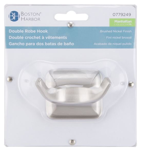 Boston Harbor 3653-07 Double Robe Hook, 2-Hook, Zinc, Brushed Nickel, Wall Mounting - VORG0779249