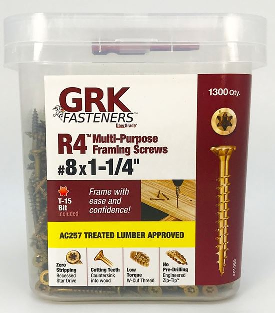 GRK Fasteners R4 01069 Framing and Decking Screw, #8 Thread, 1-1/4 in L, Star Drive, Steel, 1300 PAIL - VORG7214307