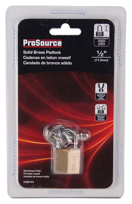 ProSource HD10020-3L Padlock, Standard Shackle, 1/8 in Dia Shackle, 3/4 in H Shackle, Steel Shackle, Brass Body - VORG2386704