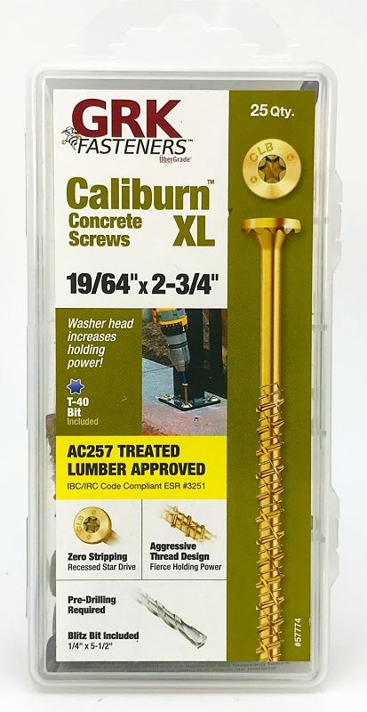 GRK Fasteners CALIBURN XL 57774 Heavy-Duty Concrete Screw, 19/64 in Dia, 2-3/4 in L, 3135 lb, Steel - VORG4898821