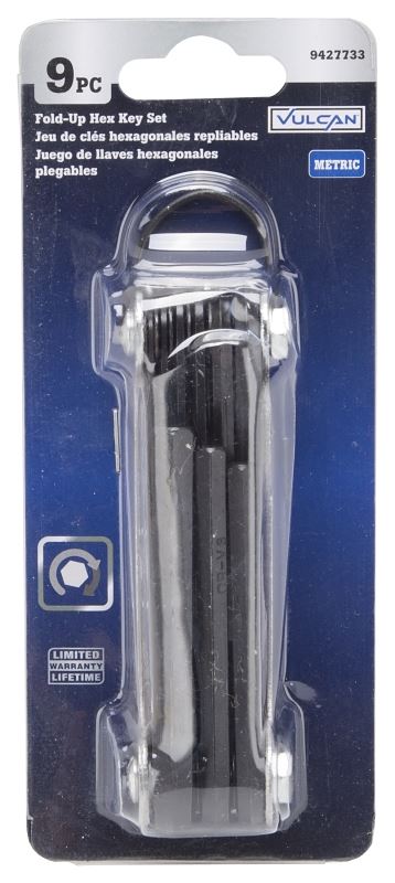 Vulcan TW-001-45M Hex Key Set, 9-Piece, Chrome Vanadium Steel, Black - VORG9427733