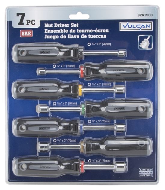 Vulcan SD-SET-3 Nut Driver Set, 7-Piece, Carbon Steel, Chrome, Black & Gray (Handle) - VORG9261900