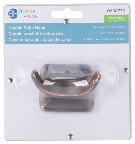 Boston Harbor 3653-35-07 Double Robe Hook, 2-Hook, Zinc, Venetian Bronze, Wall Mounting - VORG0650770