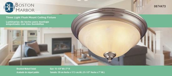 Boston Harbor BRT-ATE1013-SC Three Light Flush Mount Ceiling Fixture, 120 V, 60 W, 3-Lamp, A19 or CFL Lamp - VORG0674473