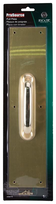 ProSource 32239BBB-PS Door Pull Plate, 3-1/2 in W, 15 in D, 1-5/8 in H, Aluminum, Brass - VORG4784179