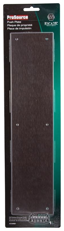 ProSource 32238ORB-PS Push Plate, Aluminum, Oil-Rubbed Bronze, 15 in L, 3-1/2 in W, 0.8 mm Thick - VORG4759981