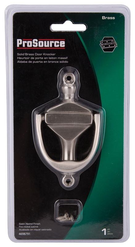 ProSource HR4003SN-PS Door Knocker, Brass, Satin Nickel, 3-3/8 in Mounting Hole Center to Center - VORG4698791