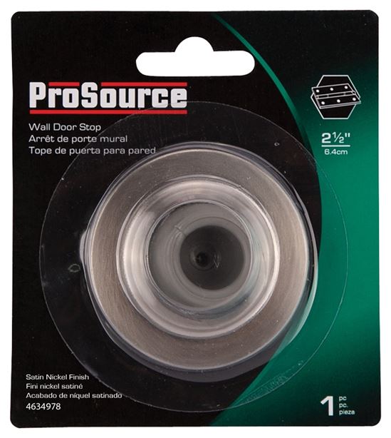 ProSource LR-005-SN-PS Door Stop, 2-1/2 in Dia Base, 2-1/2 in Dia Base x 1 in H Projection, Steel & Rubber - VORG4634978