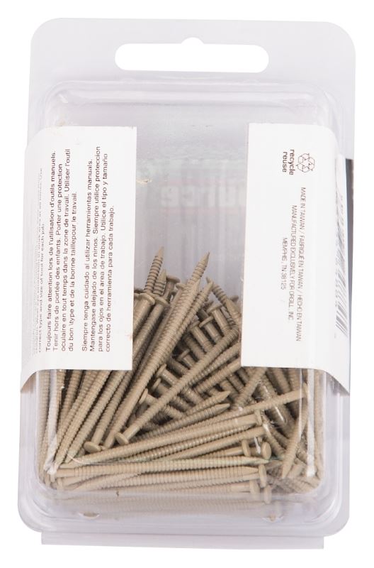 ProSource NTP-085-PS Panel Nail, 15D, 1-5/8 in L, Steel, Painted, Flat Head, Ring Shank, Tan, 171 lb, Pack of 5