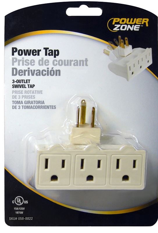 PowerZone OR101100 Outlet Adapter, 125 V, 3-Outlet, White - VORG0588822