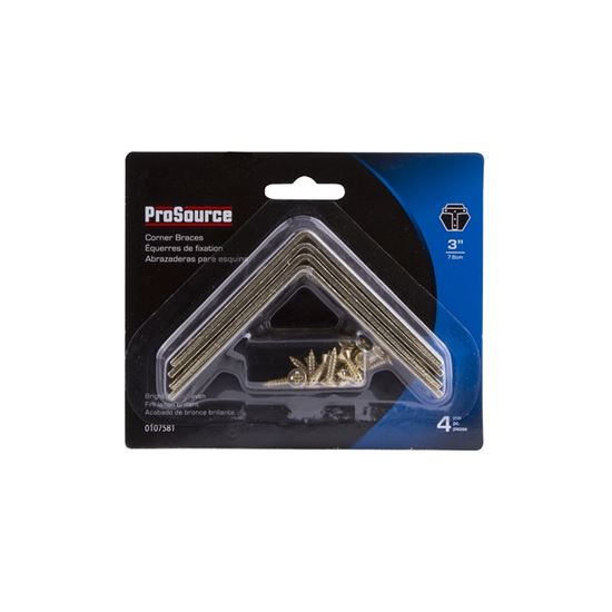 ProSource CB-S03-C4PS Corner Brace, 3 in L, 3 in W, 3/4 in H, Steel, Bright Brass, 2.6 mm Thick Material - VORG0107581