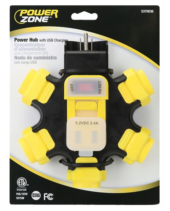 PowerZone ORPBPHU345 Outdoor Power Hub, 3.4 A, 125 V, 2 -USB Port, Black/Yellow - VORG5370036