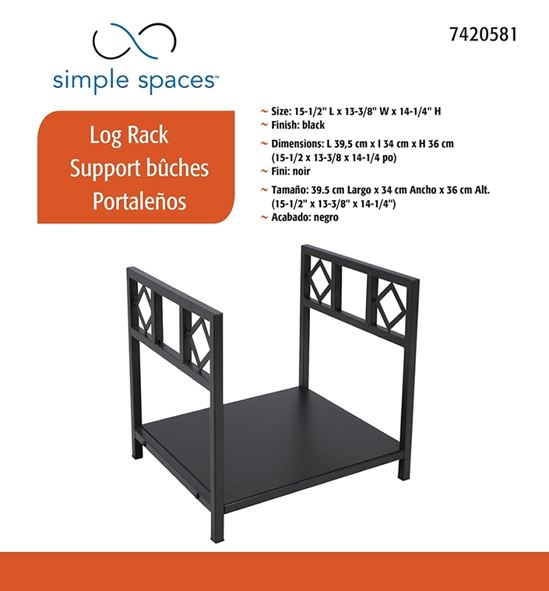 Simple Spaces B90053BK Log Rack, 13-3/8 in W, 14-1/4 in H, Steel Base, Powder Coated, Black - VORG7420581