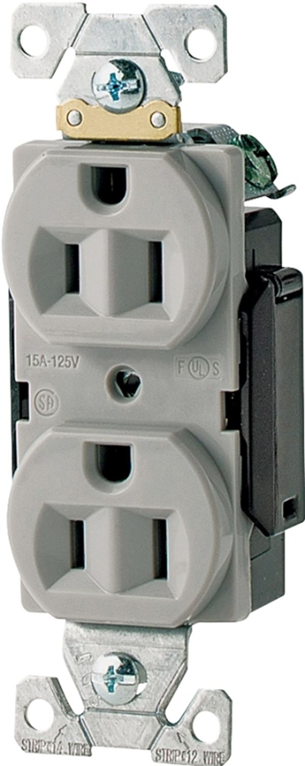 Eaton Cooper Wiring AH5252 AH5252W Duplex Receptacle, 2 -Pole, 15 A, 125 V, Back, Side Wiring, NEMA: 5-15R, White