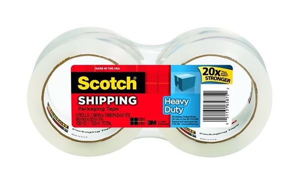 Scotch 3850-2 Packaging Tape, 54.6 yd L, 1.88 in W, Polypropylene Backing, Clear