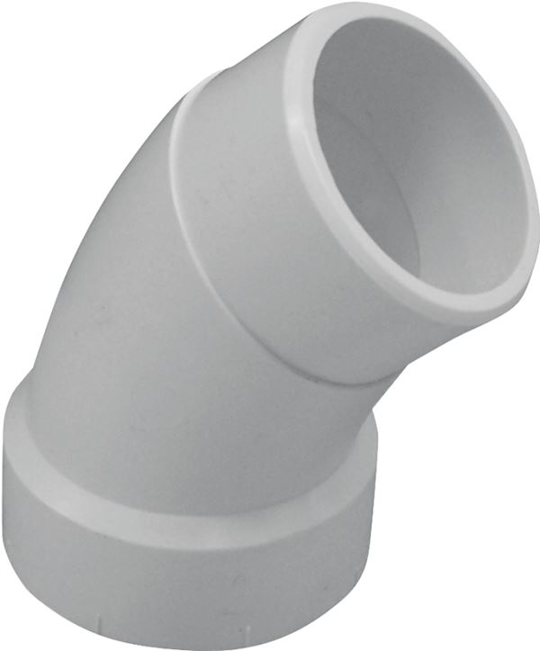 Canplas 192402 Sanitary Street Pipe Elbow, 2 in, Spigot x Hub, 45 deg Angle, PVC, White