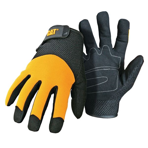 CAT CAT012215M Utility Gloves, M, Wrist Strap Cuff, Synthetic Leather, Black/Yellow