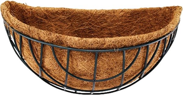 Landscapers Select Wall Basket with Natural Coconut Liner, Half-Circle, 22 lb Capacity, Matte Black