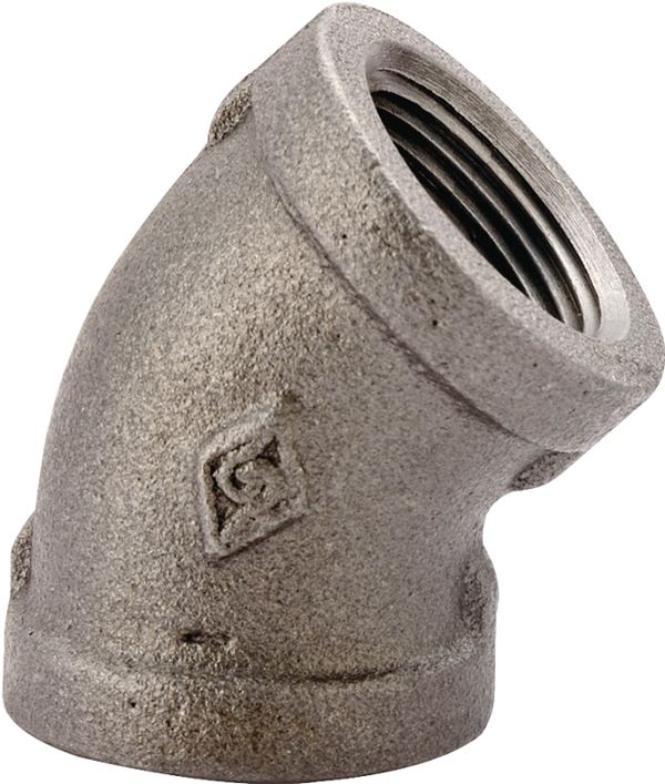 Prosource 4-1-1/2B Pipe Elbow, 1-1/2 in, FIP, 45 deg Angle, Malleable Iron, SCH 40 Schedule, 300 psi Pressure