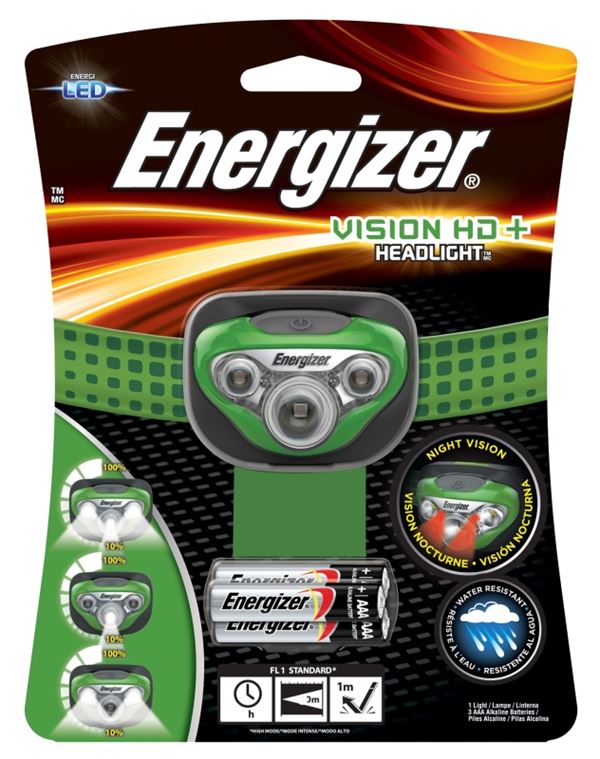 Energizer HDC32E Headlight, AAA Battery, LED Lamp, 350 Lumens, 70 m Beam Distance, 4 hr Run Time