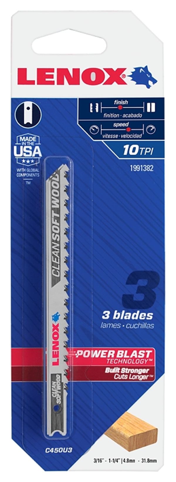 Lenox 1991382 Jig Saw Blade, 5/16 in W, 4 in L, 10 TPI, 3/PK