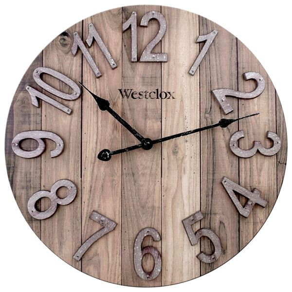 Westclox 38070 Clock, Round, Brown Frame, Wood Clock Face, Analog