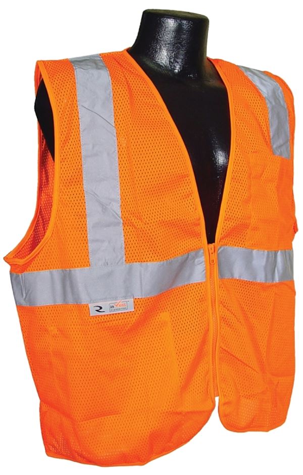 Radians SV2ZOM-L Economical Safety Vest, L, Unisex, Fits to Chest Size: 26 in, Polyester, Orange/Silver, Zipper