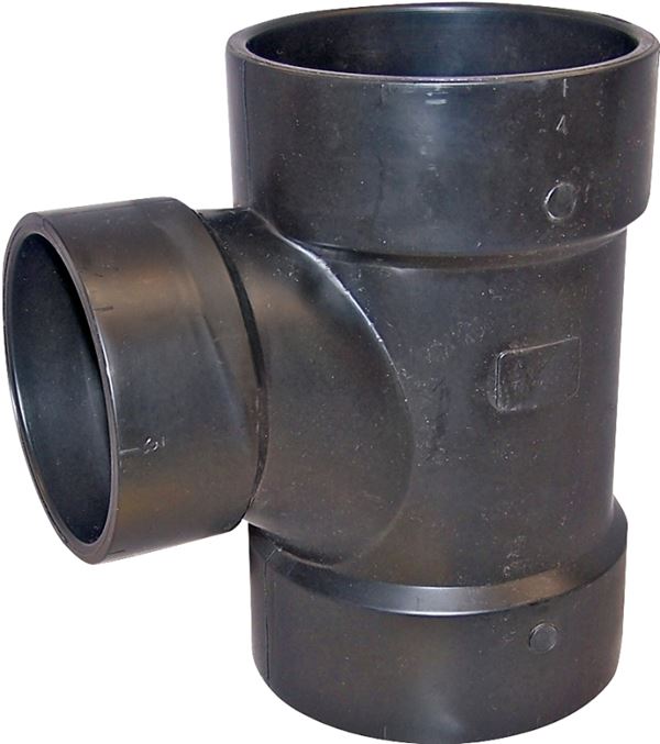 Canplas 102130LBC Reducing Sanitary Pipe Tee, 3 x 2 in, Hub, ABS, Black